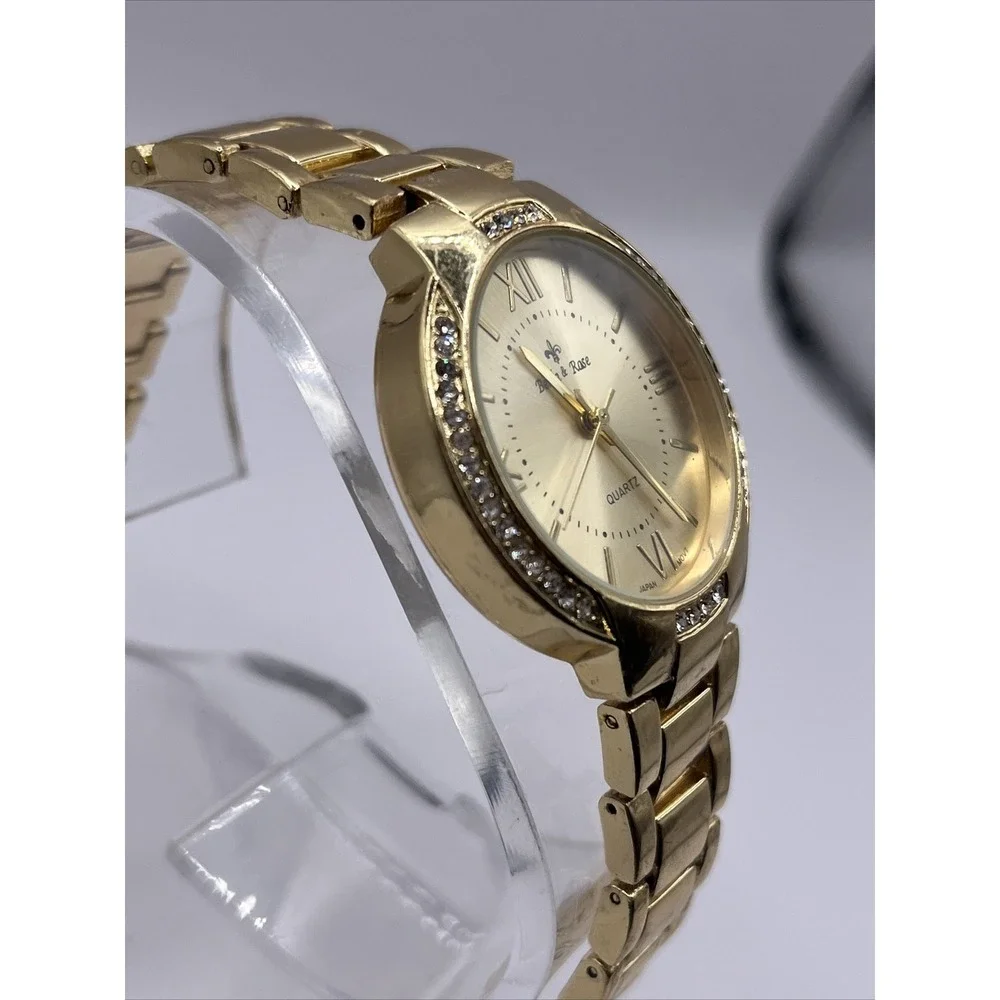 Bella‎ & Rose Women's Gold Tone Quartz Watch Rhinestone Bezel- New Battery